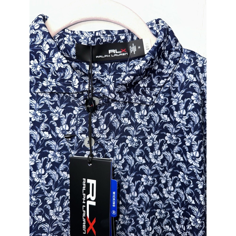 New RLX Ralph Lauren Golf Polo Floral All Over Print Medium Blue AOP Performance
